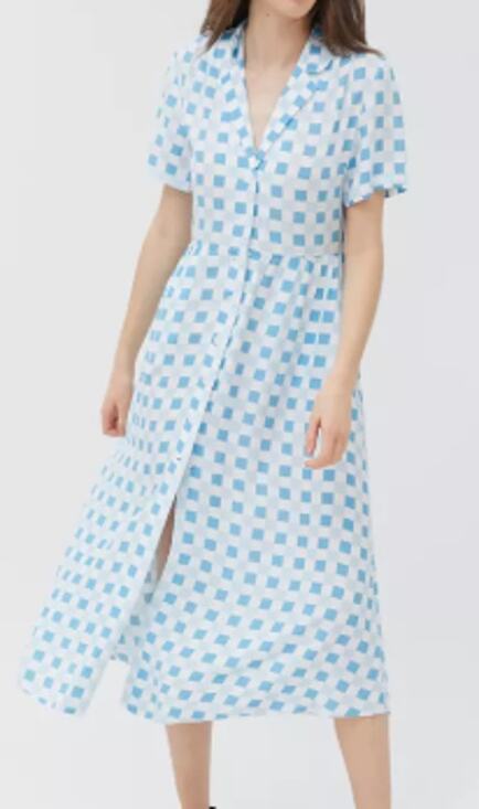 Urban Outfitters Dresses & Skirts - Urban Outfitters Mila Blue Check Midi Shirt Dress sz L NEW